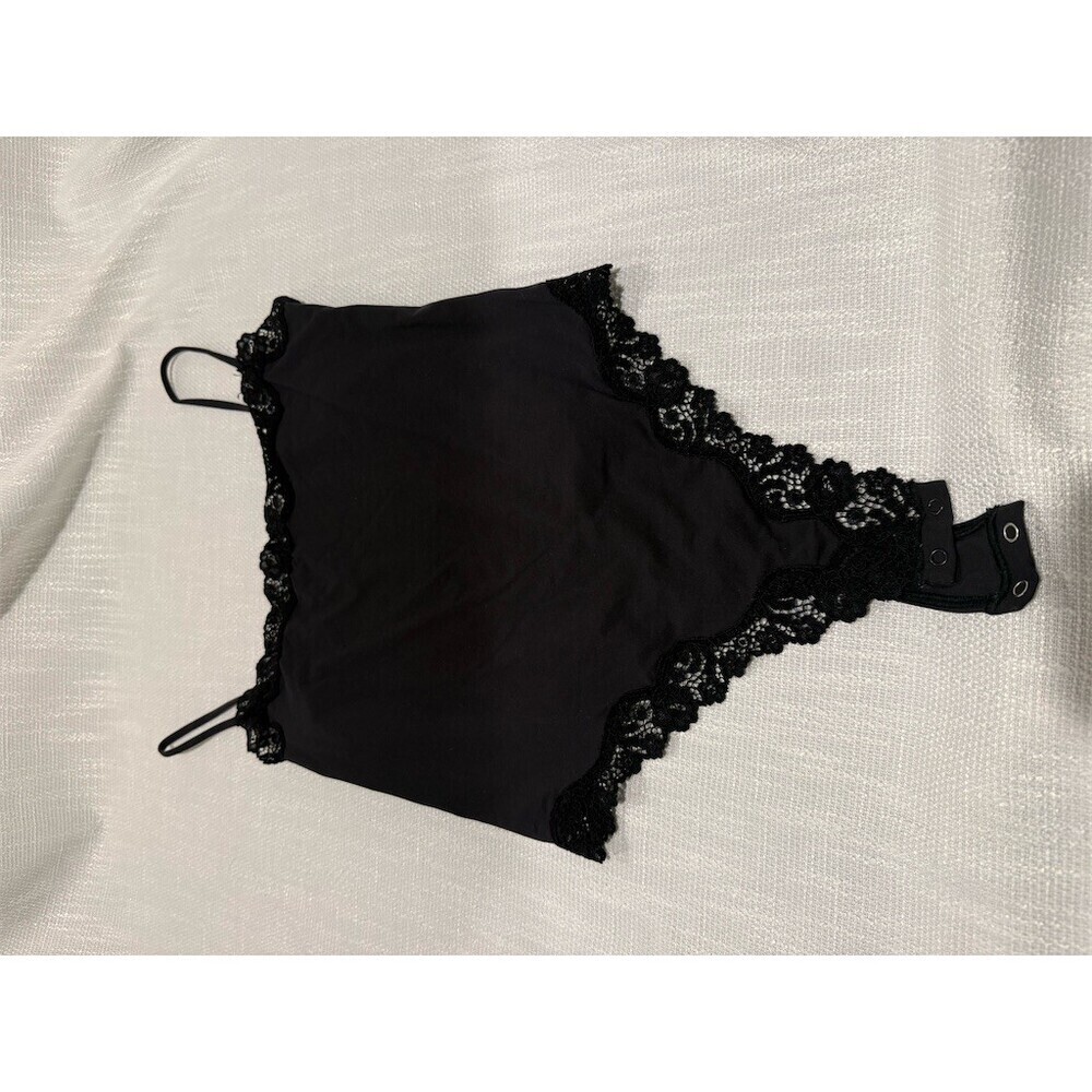 SKIMS Fits Everybody Lace Trim Bodysuit Womens L Black Onyx Snap Closure - Picture 2 of 4